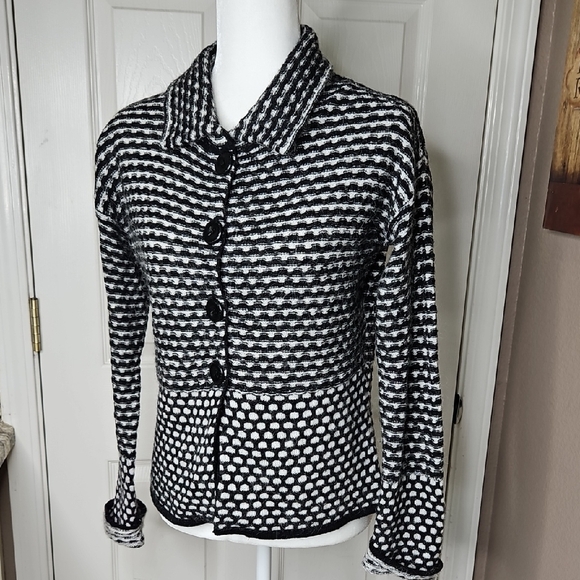 Chiaramente Sweaters - Chiaramente Black White Mohair Blend Women's Button Sweater Jacket Shirt Medium